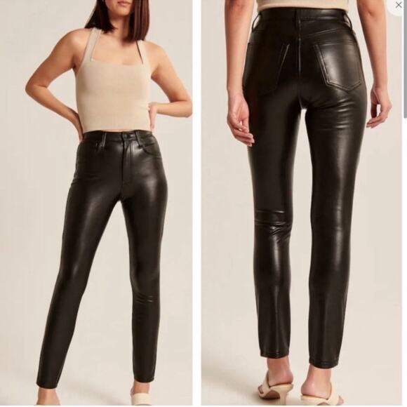 Abercrombie & Fitch Pants - A&F Faux leather the skinny high rise curve love vegan black ankle pant straight